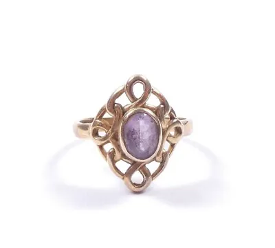 Yellow Gold Celtic Ring Amethyst Solitaire 9 Carat 9ct 4.1g  • $186.77