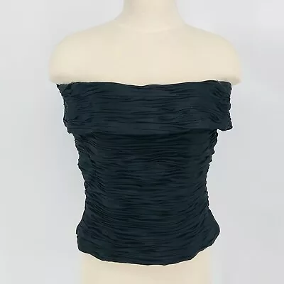 Vintage Vie Victoria Royal Women's Ruched Bandeau Top Black Size 10 Silk  • $46.50