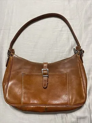 I Medici Firenze Brown Leather Purse Shoulder  Bag Italy Fabric Lined Top Zipper • $20