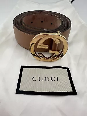 GUCCI Interlocking GG Women’s Light Brown Leather Belt 95/38 • $102.50