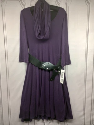 $15.80 • Buy Robbie Bee Womens Dress Purple Fit & Flare Belt & Scarf 3/4 Sleeves Msrp $70.00