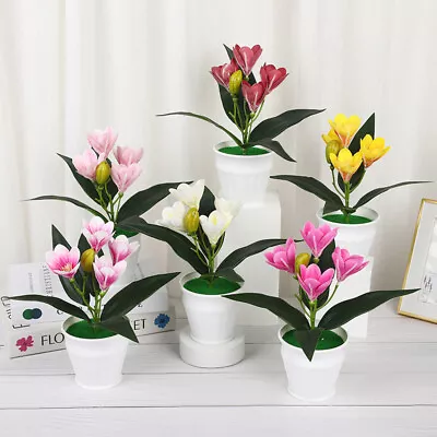 Artificial Cymbidium Orchid Plant Mini Potted Home Office Desktop Bonsai Decor • £4.32