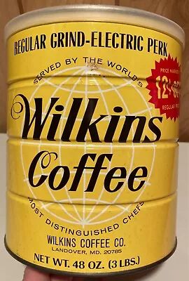 Vintage WILKINS Coffee Tin Three Pound Can FULL Landover Maryland Unopened • $69.95