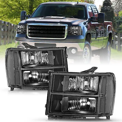 For 2007-2013 GMC Sierra 1500 2500HD 3500HD Black FACTORY Headlights LH+RH 07-13 • $71.99