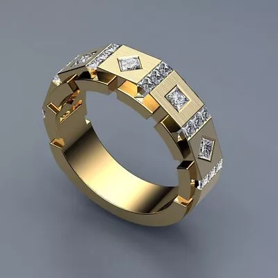 Business Men's Modern Cubic Zircon Band Ring Party Wedding Jewelry Gift Sz 6-13 • $2.49