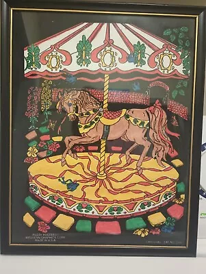 Vintage Western Graphics Blacklight Velvet Poster Carousel Horse #7214 Framed • $29.99