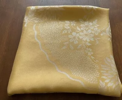 Vintage Bold Yellow Gold Damask Linen Tablecloth  - Good Condition  • £15