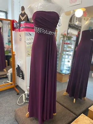 Thea Dora Plum Beaded Strapless Evening Cocktail Prom Dress Size 14 Stretch  • $150