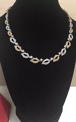 Vintage Rhinestones Necklace Two Tone Metal Signed 17 Inches Long. • $14