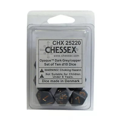 Chessex Opaque Dice D10 Dark Grey W/Copper (10) NM • $5.95