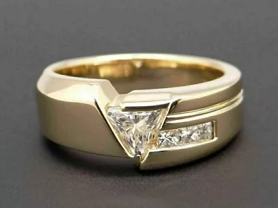 Trillion Cut Simulated Diamond Stunning Classy Men's Ring 14K Yellow Gold Plated • $129.10