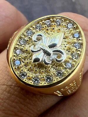 Real 925 Sterling Silver 14k Gold Plated Iced CZ Ring HipHop French Fleur De Lis • $51.38