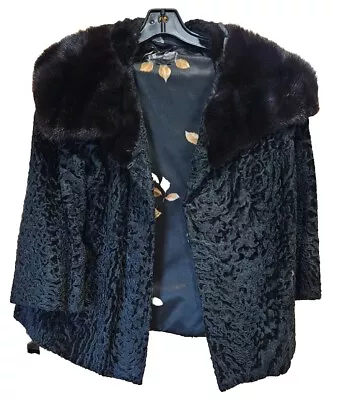 1960s Vintage Women's Jacket - Curly Lamb Fur - Mink Collar - Black - Small • $24.97