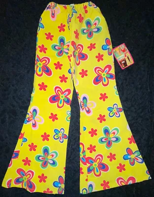 Unisex Yellow Floral Bell-bottoms Pants New With Tags Party Disguise Elasticated • £9.50