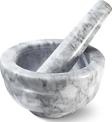 Mortar And Pestle Stone Marble Set White Pestal Natural Spice Herb Pill Grinder • $20.99