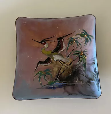 Vintage Signed Wenz Enamel On Copper Hand Made Square Trinket Dish MCM Bird 5” • $19.78