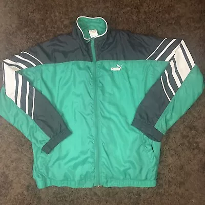 Vintage Puma Windbreaker Green Black 2XL XXL Men’s  Full Zip Jacket • $19.99