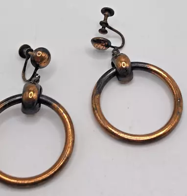 Vintage Brass Ring Screw Back Earrings • $9.99