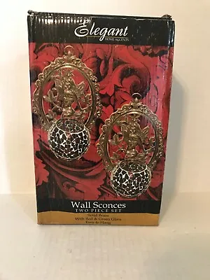 Pair Of Jay Import Company Tea Light Candle Brass Angel And Mosaic Wall Sconces • $14.99