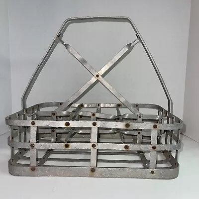 Vintage Metal Quart Milk Oil 6 Bottle Carrier • $55