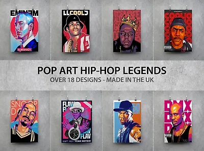 Pop Art HIP-HOP LEGENDS Poster Wall Prints 2PAC SNOOP EMINEM DMX 50CENT - A4 • £4.99