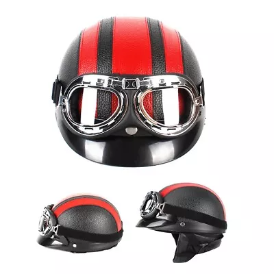 Red Motorcycle Half Helmet Vintage Motobike Helmets With Goggles Scooter Offroad • $24.79