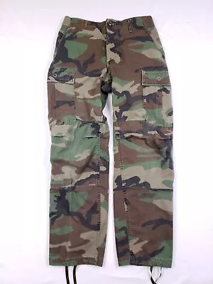 Military Trousers Woodland Camouflaged Pattern Combat Button Fly Small Short • $22.87