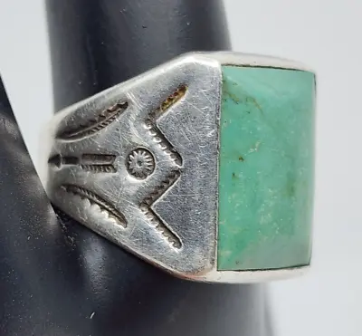 Mens Turquoise Ring Men Size 10 Bell Trading Post Sterling Silver Fred Harvey • $474.95