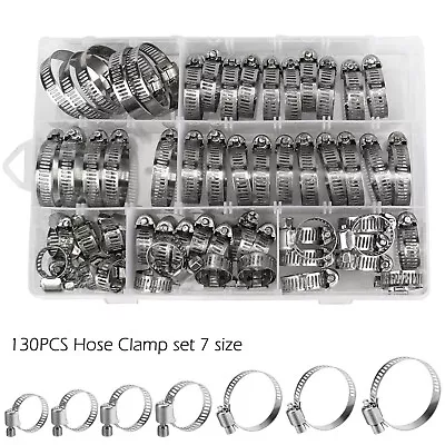130/60pcs Adjustable Hose Clamps Worm Gear Stainless Steel Clamp Assortment Kits • $12.79