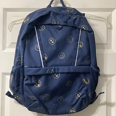 Lands End Bookbag Fun Face Shimmer Medium Backpack Gold Smiley Navy Blue • $24.99