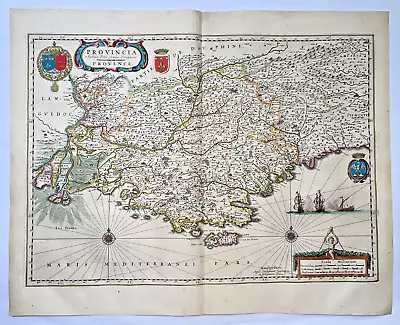 PROVENCE FRANCE 1642 WILLEM BLAEU LARGE ANTIQUE MAP 17th CENTURY • £332.48