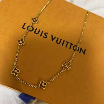 LOUIS VUITTON Monogram Flower Necklace LV Circle Gold Chain Accessory Jewelry • $433.12