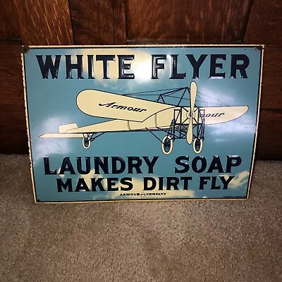 Vintage White Flyer Laundry Soap Embossed Metal Advertising Sign • $32.99