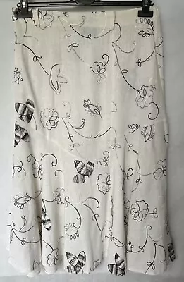 Women's Uk 16 SALOOS Collection Embroidered Ivory Colour Linen Mix Skirt • £7.25