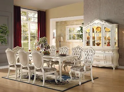 Traditional Pearl White Marble Table & Chairs - 9 Piece Dining Set Furniture CA4 • $4748.97