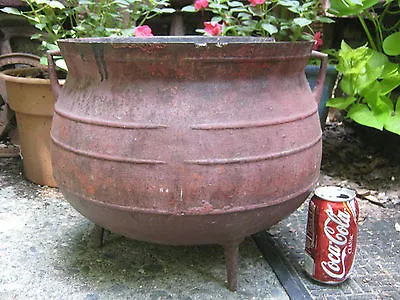 Antique Country Primitive Flower Garden Cast Iron Cauldron Witch Pot Kettle Usa • $395