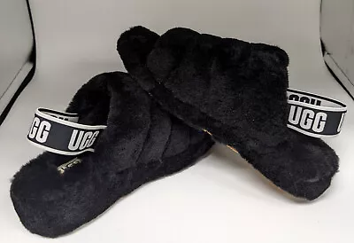 UGG FLUFF Yeah Slide Women's Sheepskin Slipper Sandals - Black - US Size 7 - NEW • $69.99