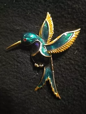 Hummingbird Brooch Vintage Large Gold Tone With Green And Purple Enamel Bird Pin • $9