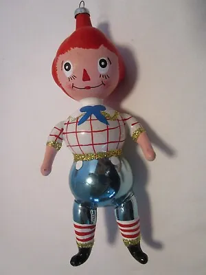 VINTAGE ITALIAN GLASS CHRISTMAS ORNAMENT RAGGEDY ANDY Hand Painted  1960’s 5 ¾”T • $126