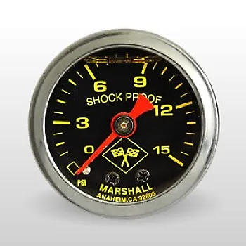 Marshall Fuel Pressure Gauge MNS00015; 0-15 Psi 1-1/2  Liquid Filled Blk/Yellow • $23.32