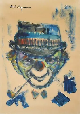 Niels Mogensen (denmark) Signed 1950's Modern Vint Framed W/c Clown W/hat & Pipe • $267.50