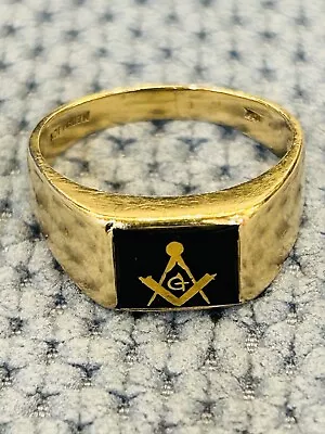 Vintage Original 10K Gold FREEMASON Masonic Ring Black Onyx Size 11.5 4.9 Grams • $221.68