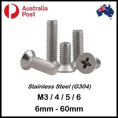 M3 M4 M5 M6 Screw S Bolt S Countersunk Phillips Head Flat Stainless Steel G304 • $6