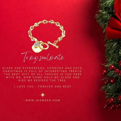 To My Soulmate Christmas Gift Card  18ct Gold Toggle Bar Bracelet  CZ P17-NH692 • £29.99