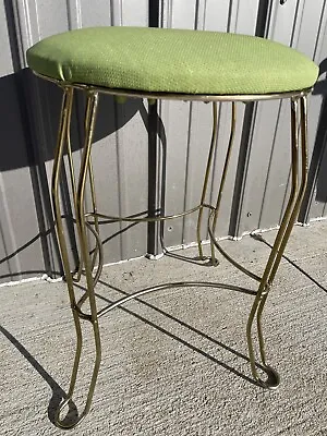 Vintage Gold MCM Metal Vanity Stool Chair Seat Green Top NL • $75