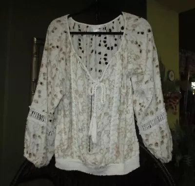 £24.66 • Buy Venus! Beautifull Off White Battenberg Long Puf Sleeves Blouse Front Lined M