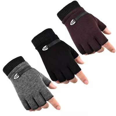 $6.34 • Buy Fingerless Knitted Thick Winter Gloves Mens Mittens Thermal Half Finger