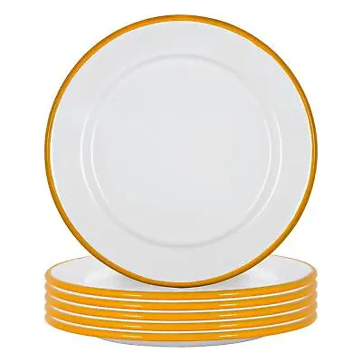 12x White Enamel Side Plates Metal Outdoor Camping Food Dishes 20cm Yellow • £26