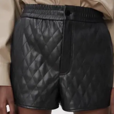 $59 • Buy Zara Black Faux Leather Quilted Shorts NWT XS