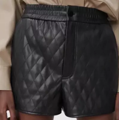 $59 • Buy Zara Black Faux Leather Quilted Shorts NWT XS